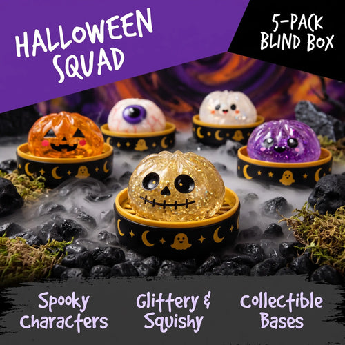 Halloween Steamed Bun Squishy Toy Set, Slow Rising Stress Relief Fidget Toys with Steamer Bases, Pumpkin Eyeball Ghost Assortment, Collectible Desk Decor for Party Favors