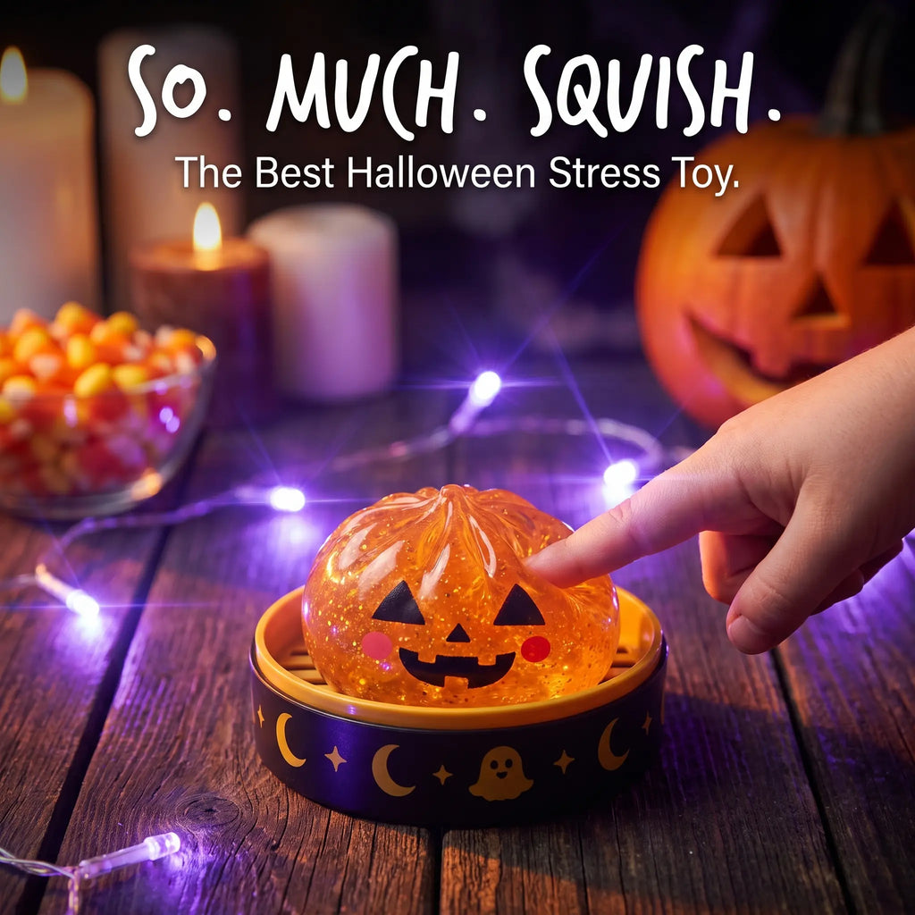 Halloween Steamed Bun Squishy Toy Set, Slow Rising Stress Relief Fidget Toys with Steamer Bases, Pumpkin Eyeball Ghost Assortment, Collectible Desk Decor for Party Favors