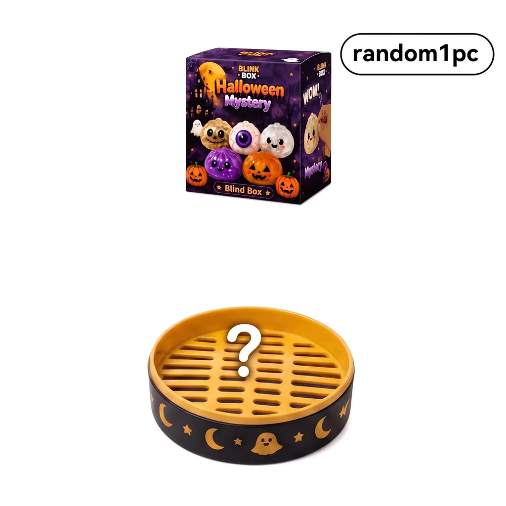 Halloween Steamed Bun Squishy Toy Set, Slow Rising Stress Relief Fidget Toys with Steamer Bases, Pumpkin Eyeball Ghost Assortment, Collectible Desk Decor for Party Favors