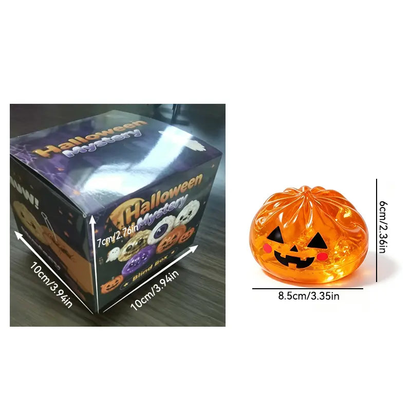 Halloween Steamed Bun Squishy Toy Set, Slow Rising Stress Relief Fidget Toys with Steamer Bases, Pumpkin Eyeball Ghost Assortment, Collectible Desk Decor for Party Favors